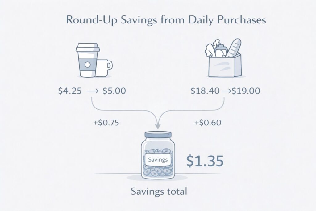 round up savings example showing how small dollar amounts add up over time